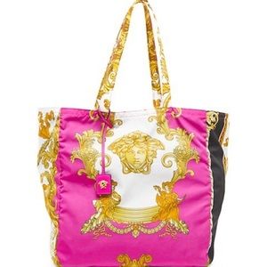 VERSACE Medusa Renaissance Nylon Tote Bag Pink White Black Gold
